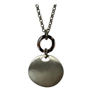 Chico's Gold Tone Disk Pendant Necklace‎ Tortoise Circle Accent Chain 35"